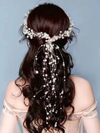 5件套女士时尚浪漫甜美高品质珍珠装饰链发饰，适合派对和盘发造型，包括发带、头巾、发箍、吸汗带等，秋冬季度假装扮必备，优雅围巾，柔软头巾。