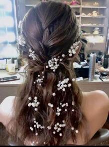 5件套女士时尚浪漫甜美高品质珍珠装饰链发饰，适合派对和盘发造型，包括发带、头巾、发箍、吸汗带等，秋冬季度假装扮必备，优雅围巾，柔软头巾。 - 白色 - 查看 3