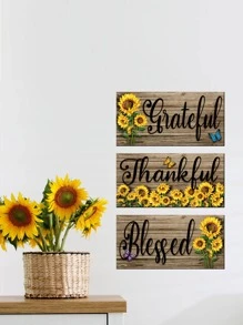 3 miếng dán tường họa tiết hoa hướng dương & chữ cái - màu nâu - Xem 1