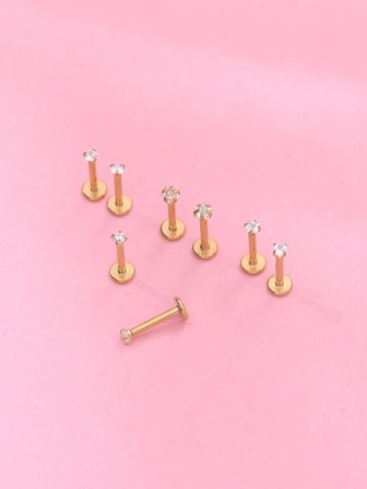 8pcs/set Funky Stainless Steel Cubic Zirconia Decor Lip Ring For Women For Daily Decoration