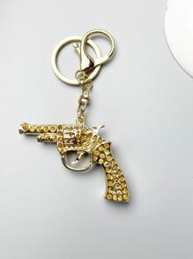1pc Gold Plated Gun Lucky Keychain Charm Amulet Accessory - Gold - View 5