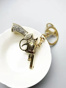1pc Gold Plated Gun Lucky Keychain Charm Amulet Accessory - Gold - View 2