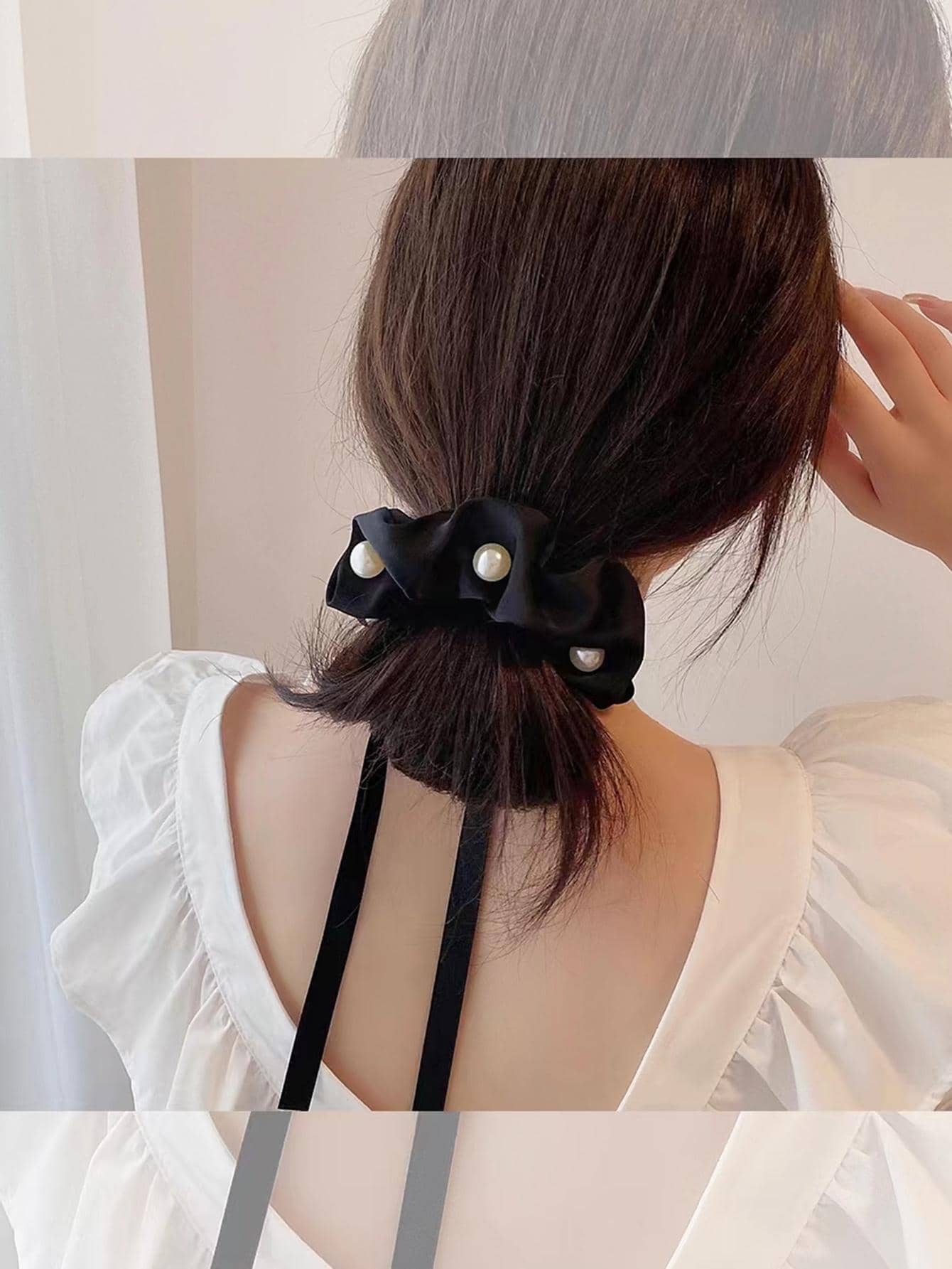 Trang trí nơ & ngọc trai giả cho phụ nữ Khăn buộc tóc thanh lịch để trang trí tóc - màu đen - Xem 1
