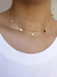 1入組時尚鋅合金星星吊墜頸鏈適合女士日常裝飾 - 金色 - 查看 1