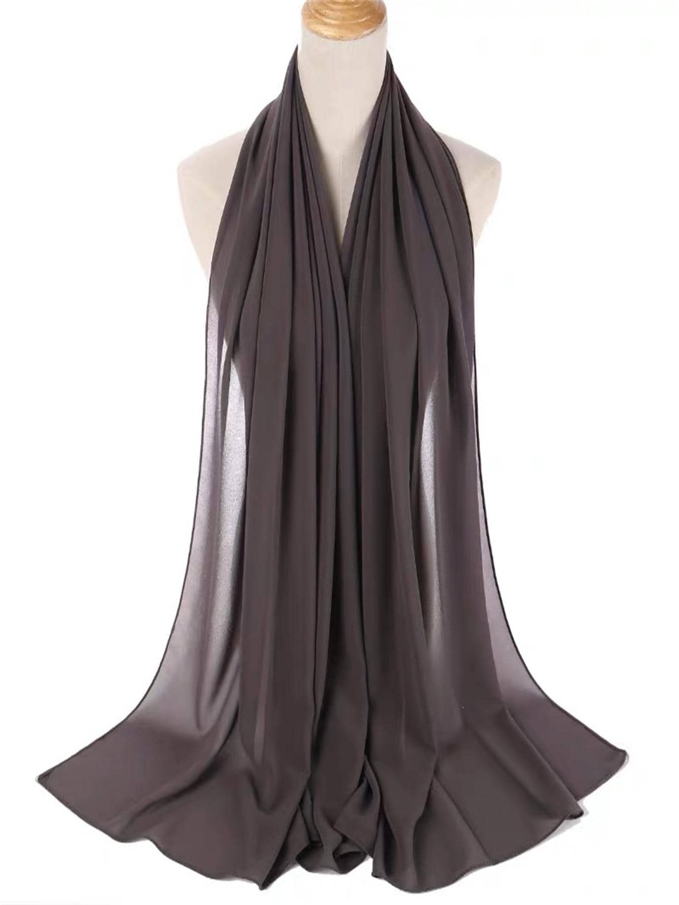 Women's Solid Color Pearl Chiffon Scarf - Dark Grey - View 1