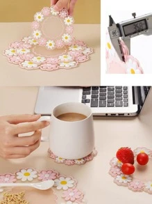 1入組矽膠現代花朵圖案隔熱墊適用於廚房 - 粉色 - 查看 5