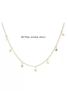 1入組時尚鋅合金星星吊墜頸鏈適合女士日常裝飾 - 金色 - 查看 2