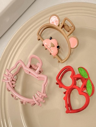 3入組女性心和貓形時尚髮爪適用於日常生活