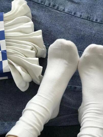 7双素色女士中筒袜，秋季