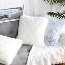 2pcs Solid Fuzzy Cushion Cover Without Filler, Modern Flannelette Decorative Throw Pillow Cover For Home - White - View 4
