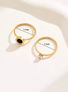 2 pièces/set Anneau à la mode en acier inoxydable zircone cubique & à détail rond pour femme pour décoration quotidienne