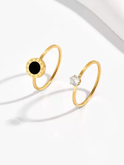 2入組/套時尚不銹鋼方晶鋯石和圓形裝飾圓環適合女士日常裝飾