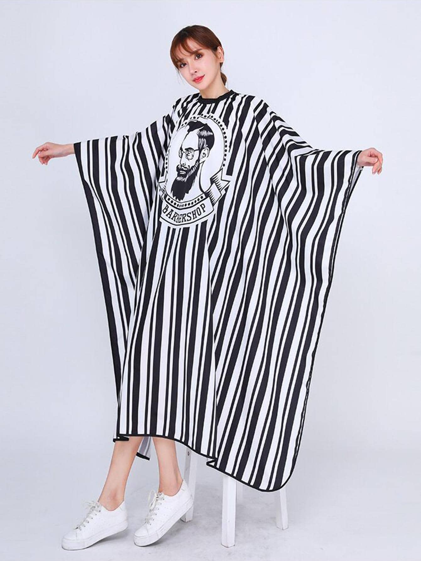 tạp dề cắt tóc đồ họa sọc & hình - Đen và trắng - Xem 1