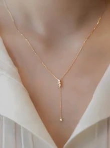 ELSEDES 1入時尚高檔S925純銀鑲嵌閃亮寶石流蘇吊墜項鍊，散發性感魅力，高品質的珠寶，適合女士夏季和派對上穿搭 - 金色 - 查看 2