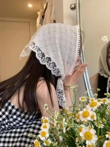 女士植物刺绣绒球装饰时尚头巾，适合日常生活，波西米亚风情人节发带，头巾头带，吸汗带 - 白色 - 查看 2