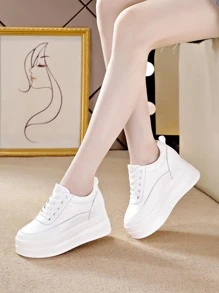 Giày thể thao cho nữ, Giày đế xuồng buộc dây phía trước tối giản - trắng - Xem 6