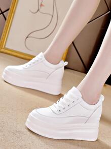 Giày thể thao cho nữ, Giày đế xuồng buộc dây phía trước tối giản - trắng - Xem 1