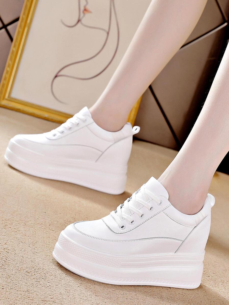Giày thể thao cho nữ, Giày đế xuồng buộc dây phía trước tối giản - trắng - Xem 1