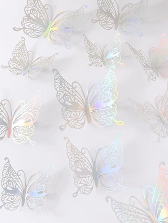 12 piezas Pegatinas de pared de mariposas 3D huecas y con láser holográfico para decoración, pegatinas de pared de mariposas 3D creativas y autoadhesivas para decoración del hogar, decoración de pasteles brillantes y lindos, suministros para fiestas, diseño creativo de pegatinas de mariposas que embellecen y realzan la felicidad, pegatinas de arte de pared para bodas y fiestas, decoración de oficinas, decoración escolar, decoración de regalos para aniversarios, San Valentín, decoración de primavera para refrescar su hogar, pegatinas de decoración de ramas, sorpresa escolar, decoración de dormitorio, artículos escolares