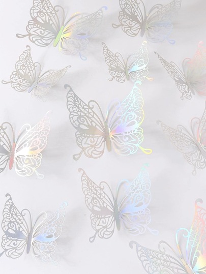 12pcs 3D Hollow-Out & Laser Holographic Butterfly Paper Wall Stickers For Decoration, Creative Self Adhesive 3D Butterfly Wall Decor For Home, Shiny Cute Cake Decoration, Party Supplies, Creative Design Butterfly Sticker Beautify Enhance Happiness Wall Art Sticker For Wedding And Party, Office Decor, School Decor, Gift Decoration For Anniversary, Valentine, Ca, Stickers, Wall Decal, Vinyl Decal For Home Decorations, Spring Decoration Items Refresh Your Home, Rama Decoration Stickers School Surprise Dormitory Decor Back To School Room Decor School Supplies