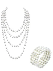 D EXCEED 2/3pcs 1920s Tea Party, Dancing, Hen Party, Pearl Necklace & Bracelet Set, Great Gatsby Theme, Easter, Royal Ascot, Mother's Day Gift - Pearl Necklace and Three Row Pearl Bracelet Combination - View 14