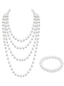 D EXCEED 2/3pcs 1920s Tea Party, Dancing, Hen Party, Pearl Necklace & Bracelet Set, Great Gatsby Theme, Easter, Royal Ascot, Mother's Day Gift - Pearl Necklace and Three Row Pearl Bracelet Combination - View 15