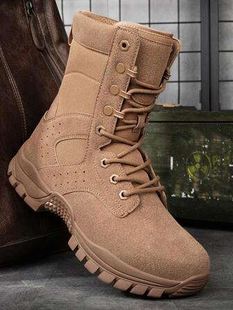 Men's High-Top Rubber Sole Outdoor Hiking Trekking Boots, Military Parade Boots, Outdoor Hiking Travel Waterproof Anti-Slip Mountain Boots, Off-Road Training Boots, Security Boots, Work Boots