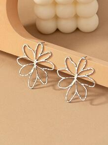 1 cặp hoa tai kim loại rỗng hình hoa phóng đại dành cho phụ nữ, hoa tai phong cách đường phố gợi cảm và cá nhân hóa cho ngày lễ tình nhân và hẹn hò mùa hè - Bạc - Xem 4