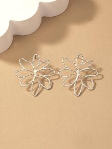 1 cặp hoa tai kim loại rỗng hình hoa phóng đại dành cho phụ nữ, hoa tai phong cách đường phố gợi cảm và cá nhân hóa cho ngày lễ tình nhân và hẹn hò mùa hè - Bạc - Xem 2