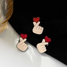 1 件时尚锌合金心形与手形设计胸针，适合女士日常装饰情人节、妈妈、母亲、母亲节、礼物 - 彩色 - 查看 3