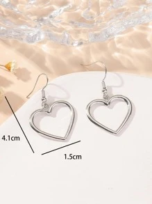 1 Đôi Bông Tai Hình Trái Tim Hợp Kim Kẽm Thời Trang Cho Nữ Trang Trí Hàng Ngày - Bạc - Xem 3