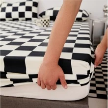 3pcs Checkerboard Pattern Fitted Sheet Set(1 Fitted Sheet & 2 Pillowcase) , Modern Sheet Set For All Seasons - Black and White - View 5