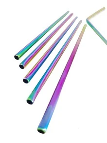 Set De 7 Popotes Metalicos Con Un Limpiador Incluido De Acero Inoxidable Multicolor. - Multicolor - Ver 2