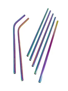 Set De 7 Popotes Metalicos Con Un Limpiador Incluido De Acero Inoxidable Multicolor. - Multicolor - Ver 1