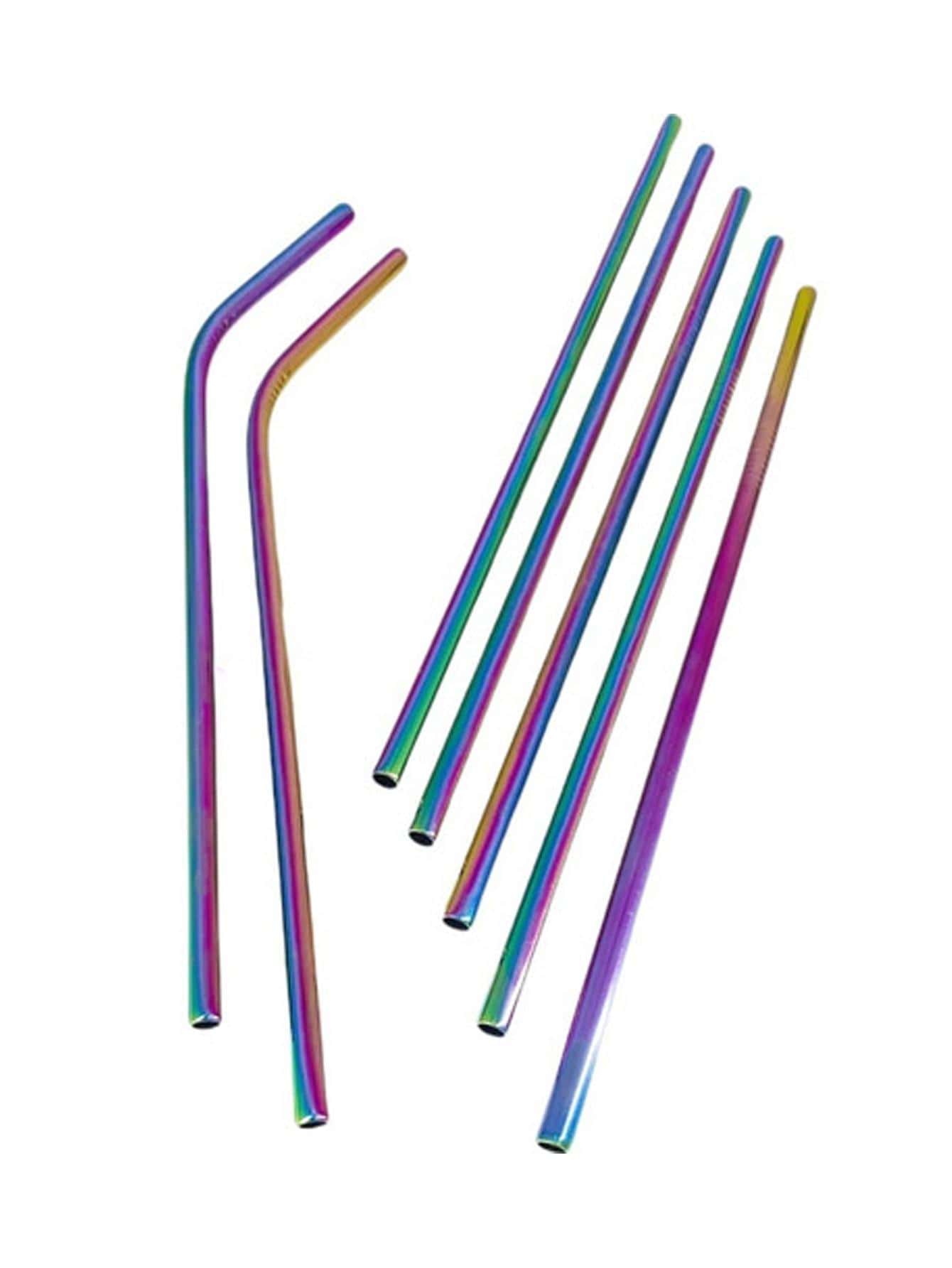 Set De 7 Popotes Metalicos Con Un Limpiador Incluido De Acero Inoxidable Multicolor. - Multicolor - Ver 1