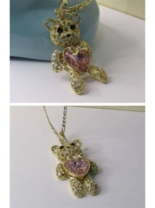 Articulated Teddy Bear Necklace With Crystals - Gold - View 2
