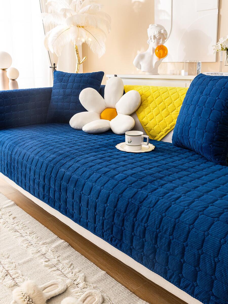 1 Đồng Màu Sofa Khăn Hiện Đại Polyester Chống Trơn Trượt Ghế Sofa Chăn Cho Phòng Khách - Xanh đậm - Xem 1