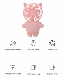 1入組ABS迷你可愛貓貓設計粉色的便攜式USB充電手持風扇適用於日常生活 - 粉色 - 查看 4