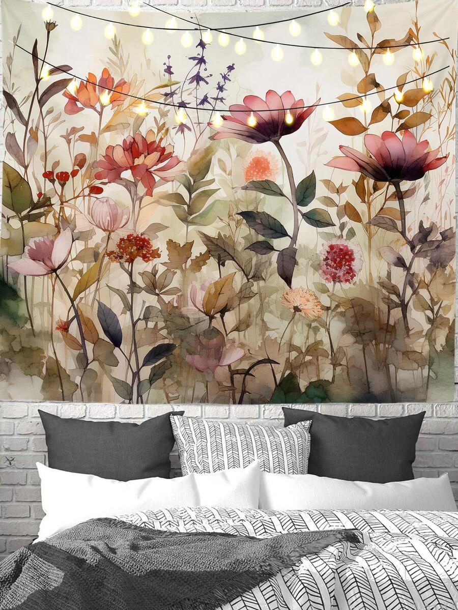 1pc Flower Pattern Tapestry, Colorful Soft Wall Blanket For Home Decor - Multicolor - View 1