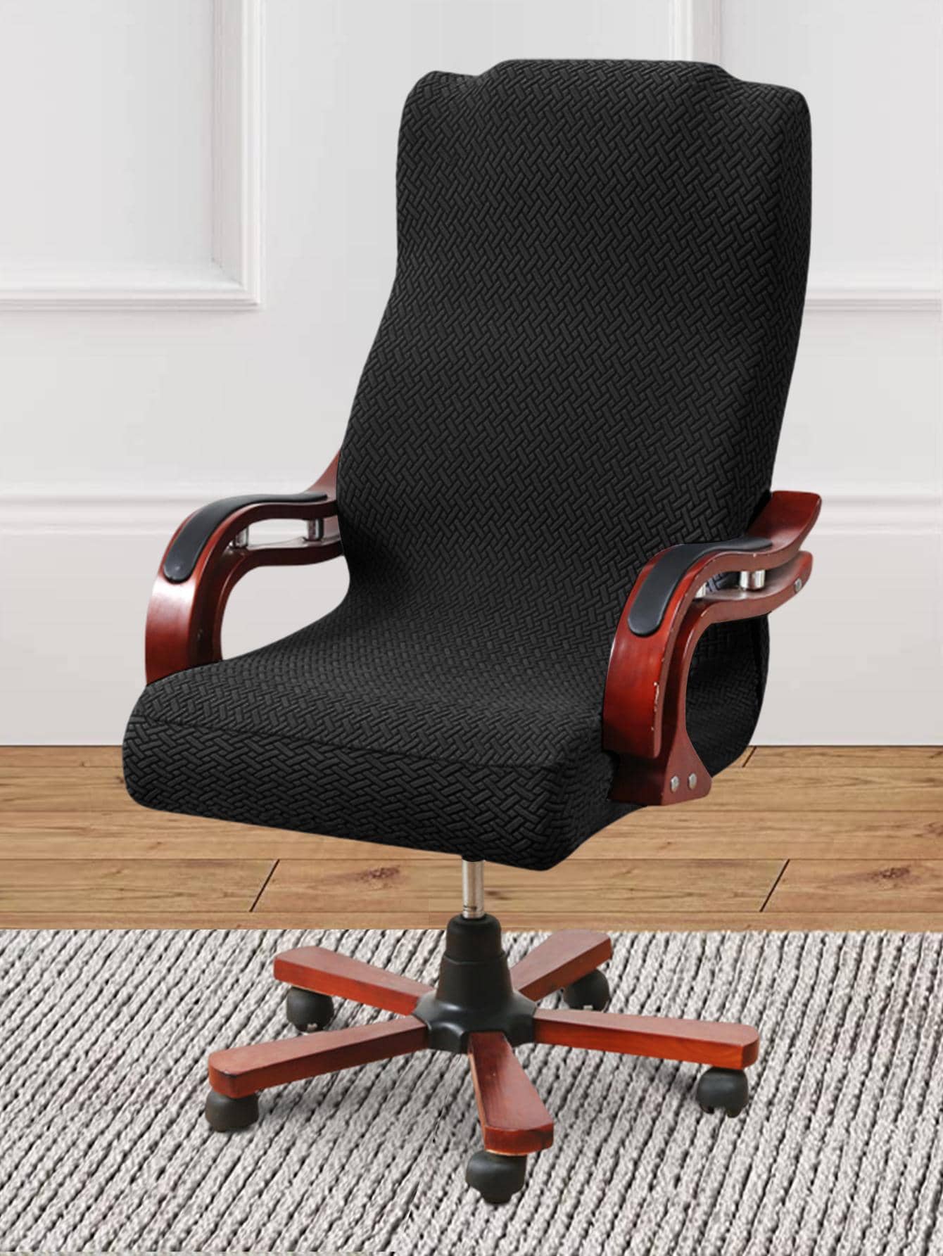 Jacquard Office Chair Cover Computer Chair Cover Zipper Style 1pc - Black - View 1