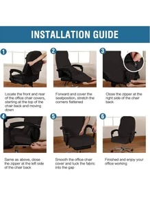 Jacquard Office Chair Cover Computer Chair Cover Zipper Style 1pc - Black - View 7