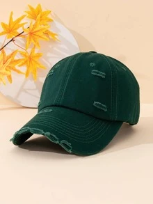 1 Pieza Gorra De Béisbol De Ciclismo Y Escalada Para Hombres Con Agujeros Desgastados - Verde Oscuro - Ver 1