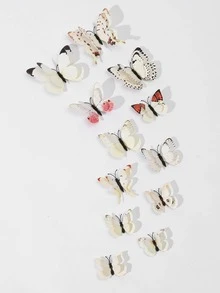 12入組3D蝴蝶貼紙 - 白色 - 查看 2