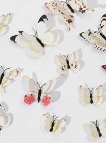 12入組3D蝴蝶貼紙 - 白色 - 查看 1