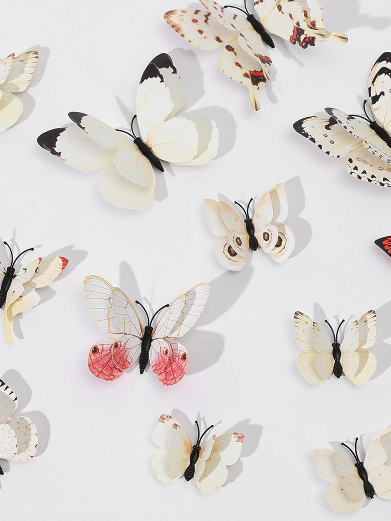 12入組3D蝴蝶貼紙 - 白色 - 查看 1