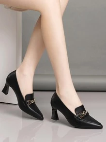 女性水鑽裝飾粗跟時尚戶外樂福鞋