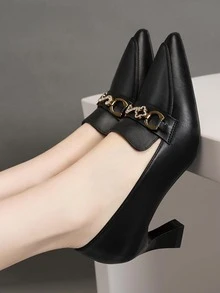 女性水鑽裝飾粗跟時尚戶外樂福鞋