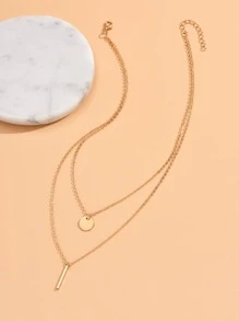 1pc Fashion Rectangle & Disc Pendant Layered Necklace For Women For Daily Decoration