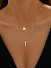 1pc Fashion Rectangle & Disc Pendant Layered Necklace For Women For Daily Decoration