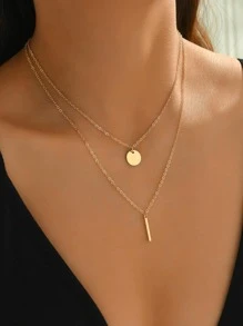 1pc Fashion Rectangle & Disc Pendant Layered Necklace For Women For Daily Decoration